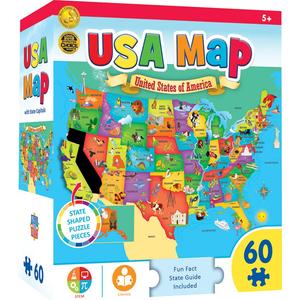 MasterPieces 60 Piece Educational Jigsaw Puzzle for Kids - USA Map State Shaped - 16.5"x12.75"
