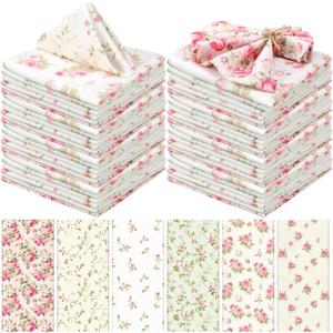 Floral Cloth Napkins 6 Patterns Washable Dinner Tea Party Napkins Reusable Plant Flowers Square Napkin Cotton Towel Decorative for Spring Wildflower Party(Pink Rose,12 Pcs)