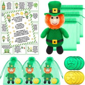 Shappy 24 Set Leprechaun Plush Toy St. Patrick's Day Plush Toy Doll with Shamrock Coins and Leprechaun Treasure Hunt Letter St Patricks Day Decorations Irish Stuffed Decor
