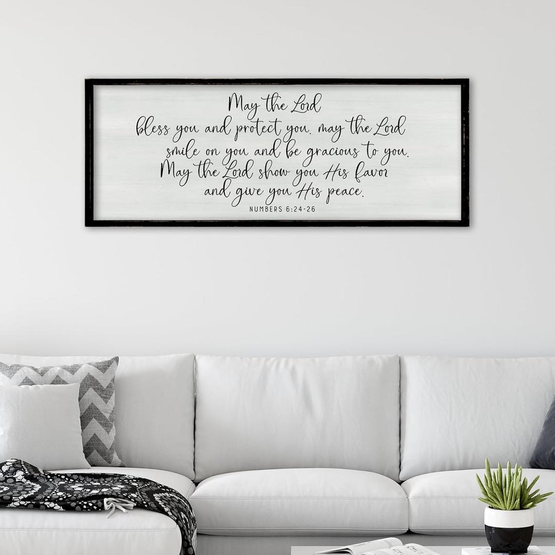 ZZJJHYWGQ Christian Wall Decor Numbers 6:24-26 Bible Verse Catholic Sign 40"15" for Living Room Religious Scripture Art Christ Jesus Family Large Wooden Framed Home Hanging (Black)