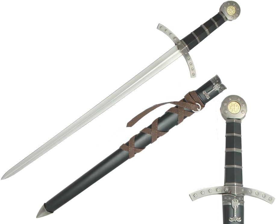 Prince Sword with Sheath,Crusader Knight Templar Short Sword - Historical Reproduction, Cast Metal Handle (Black and Gold)