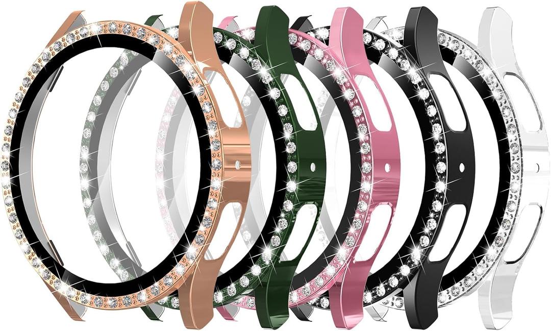 Simpeak 5-Pack Bling Screen Protector Case Compatible with Samsung Galaxy Watch 7 40mm 2024, Full Protection PC Bumper Case Cover Compatible with Galaxy Watch 7 40mm, Black,Clear,Rose Gold,Green,Gold