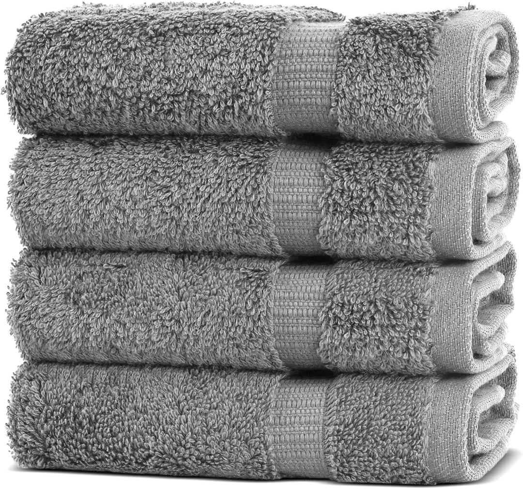 Chakir Turkish Linens 4 Piece Washcloth Set, 100% Cotton Luxury Turkish Washcloths for Bathroom, Soft Absorbent Washcloths, 13 x 13 Inches, Gray