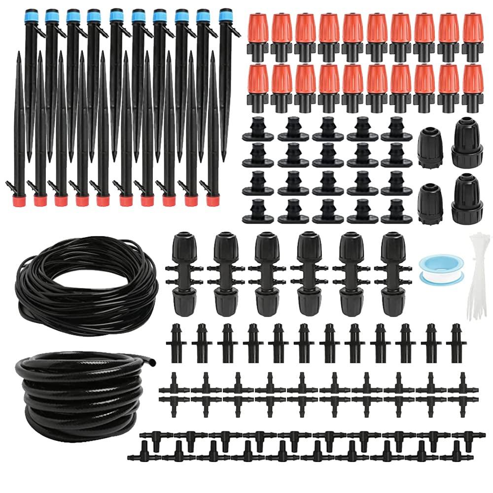 240FT Drip Irrigation Kit, Adjustable Plant Mister, Automatic Irrigation System, Mefape Sprinkler System, Garden Watering System for Greenhouse Yard Lawn, 1/2 1/4 Drip Tubing