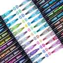 Glitter Markers Outline Pens Metallic: 24 Double Line Outline Markers,Self Outlining Glitter Pens Adult Coloring Gel Sparkle Outliner Shimmer,Teen Gifts Drawing Art Supplies Craft Cool Fun Magic Stuff