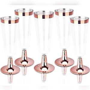 TemBe 47-  Disposable Plastic Champagne Flute, 5Oz Toasting glasses for decoration, Wedding, Birthdays, bridal shower party, Premium Quality and Reusable (Rose Gold) Copper-Plated Cocktail Coupe Glass 37