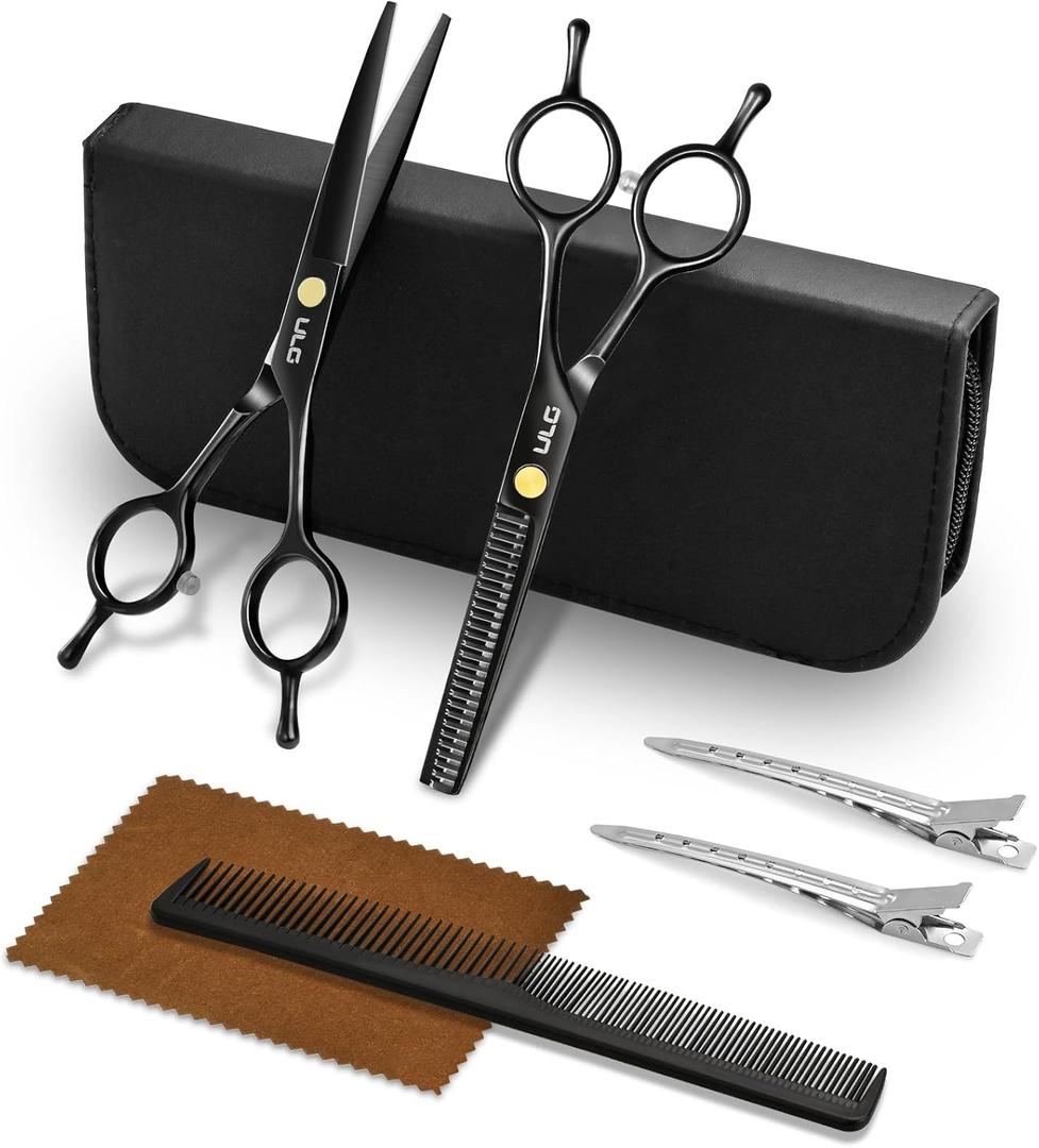 Hair Cutting Scissors Thinning Shears Kit ULG Professional Barber Hairdressing Texturizing Salon Razor Edge Scissor Japanese Stainless Steel 6.5 inch BLK