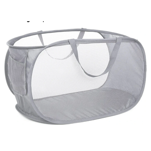 Durable Collapsible Laundry Baskets, Mesh Pop Up Laundry Hamper with Side Pocket, Foldable Clothes Storage Hamper with Reinforced Carry Handles for Laundry, Bathroom, Kids Room, Dorm or Travel Grey