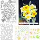 ORIGACH Realistic Daffodil Flower Stamps and Dies and Layering Coloring Stencil Set, Silicone Stamps Metal Die Cut and Flower Stencil Template for Card Making Scrapbooking DIY Crafting