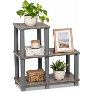 Furinno TURN-N-TUBE Storage Shelves, 2-Tier Ladder Shape Book Shelf with Open Frame Design, 3-Cube Corner Shelf, Toolless Open Shelves, Living Room, Garage, Home Office, Grey, 18.9 x 19.5 x 9.4 inches