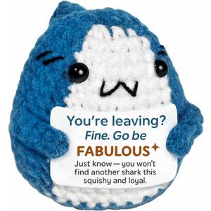 2 x Funny Farewell Gifts for Coworkers, Leaving Gifts for Women Men, Goodbye Going Away Gift for Colleague, Manager, Boss, Fine Go Be Fabulous Crochet Shark