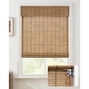UNISHADES No Drill Cordless Bamboo Roman Shades, 27x64 in, Teak