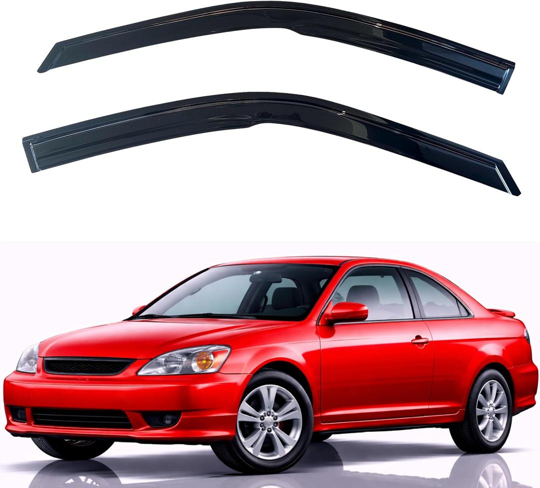 KPY Rain Guards Fit for 2001-2005 Honda Civic Coupe, Out-Channel Window Visors Vent Wind Deflectors 2PC, Car Accessories for 01-05 Civic Coupe (Coupe Only)