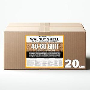 GRITSMITH 40-60 Grit Ground Walnut Shell Media (20 LBS / 9.08 KG) - Extra Fine Grit for Tumbling, Blasting, Vibratory, Polishing, Deburring