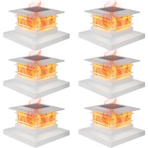 Dynaming 6 Pack Solar Post Cap Lights Outdoor with Flickering Flame Light, White Shell Fence Post Solar Lights Fit 4x4 5x5 Vinyl/Wooden Posts, Brightness LED Lighting Decor for Garden Deck Patio