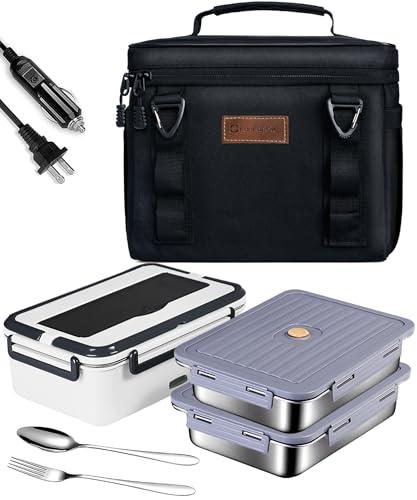 FanFanOK Electric Lunch Box Food Heater 80W Heated LunchBoxes for Adults Work/Car/Truck/Home, 1.8L Portable Food Warmer Heating Lunchbox with Insulated Lunch Bag 12V 24V 110V