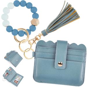 Wristlet Wallet for Women with Keychain RFID Card Holder Small Wallet Wristlet with Key Ring (Denim Blue)