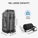 85L 29“ Foldable Rolling Backpack with Wheels, Soft-side Travel Duffle Bag with Separate Shoe Compartment, Full Quilted Bottom, Grey, 29.5"L x 14.2"H x 12.6"W