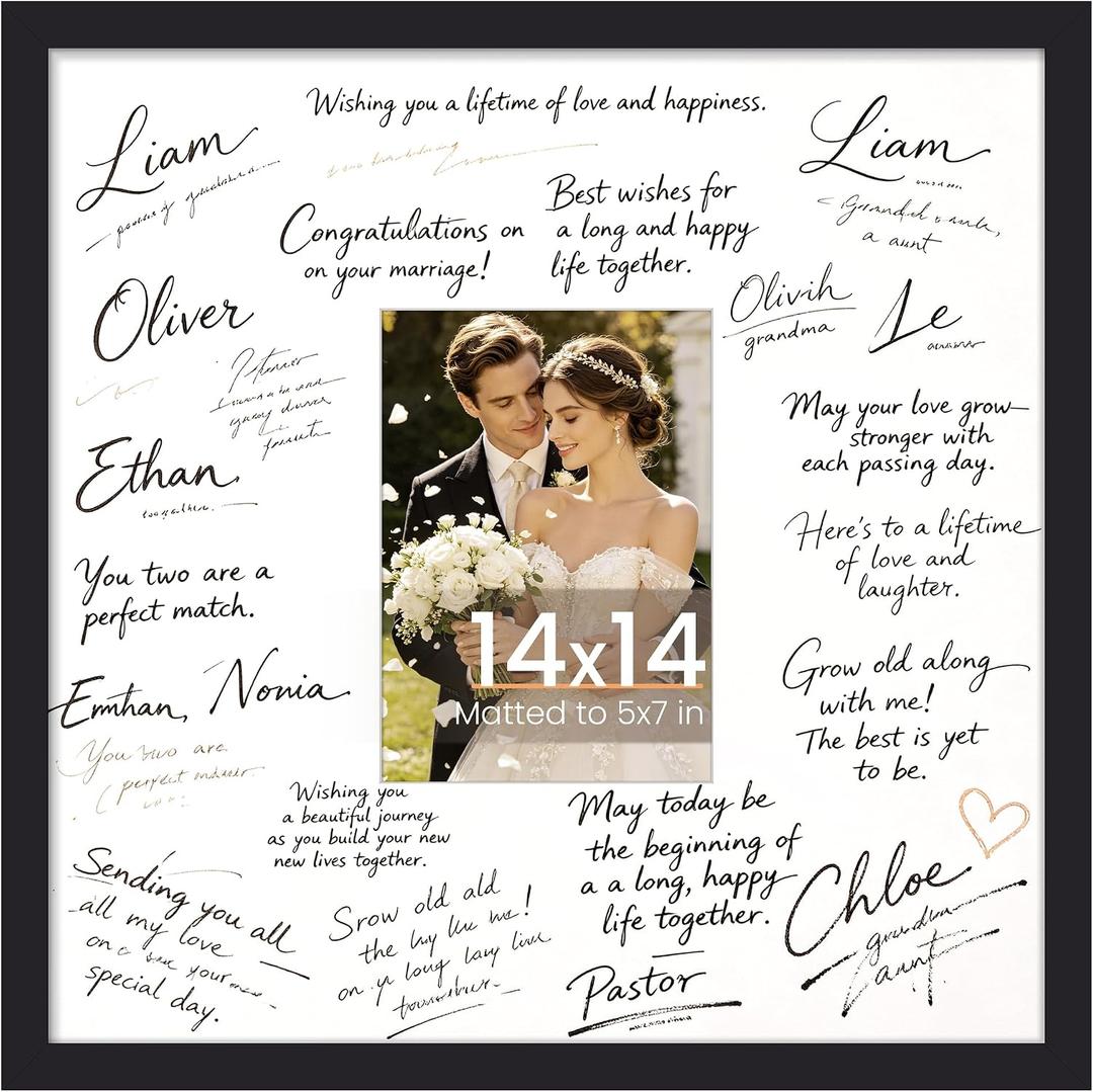 upsimples 14x14 Picture Frame, Display Pictures 5x7 with Mat or 14x14 Without Mat,Wall Hanging Square Frames, Black, 1 Pack
