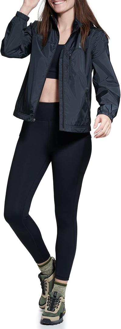 BASS OUTDOOR Womens Windbreaker Jacket  Zip-Off Sleeves & Stand Collar (Large, Black)