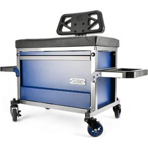 URBANTRANSIT The Beast Heavy Duty Shop Stool with Backrest - 500 Lb Capacity Rolling Stool for Garage with Tool Storage, Cupholder and 360 Degree Wheels - Ideal Workshop and Mechanic Seat