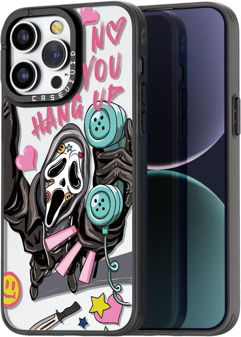 Compatible for iPhone 14 Pro Case Cute Aesthetic - Durable Fashion Funny Phone Case - Girly Scream Skeleton Skull Pattern Print Cover Design for Woman Girl 6.1 inches Black