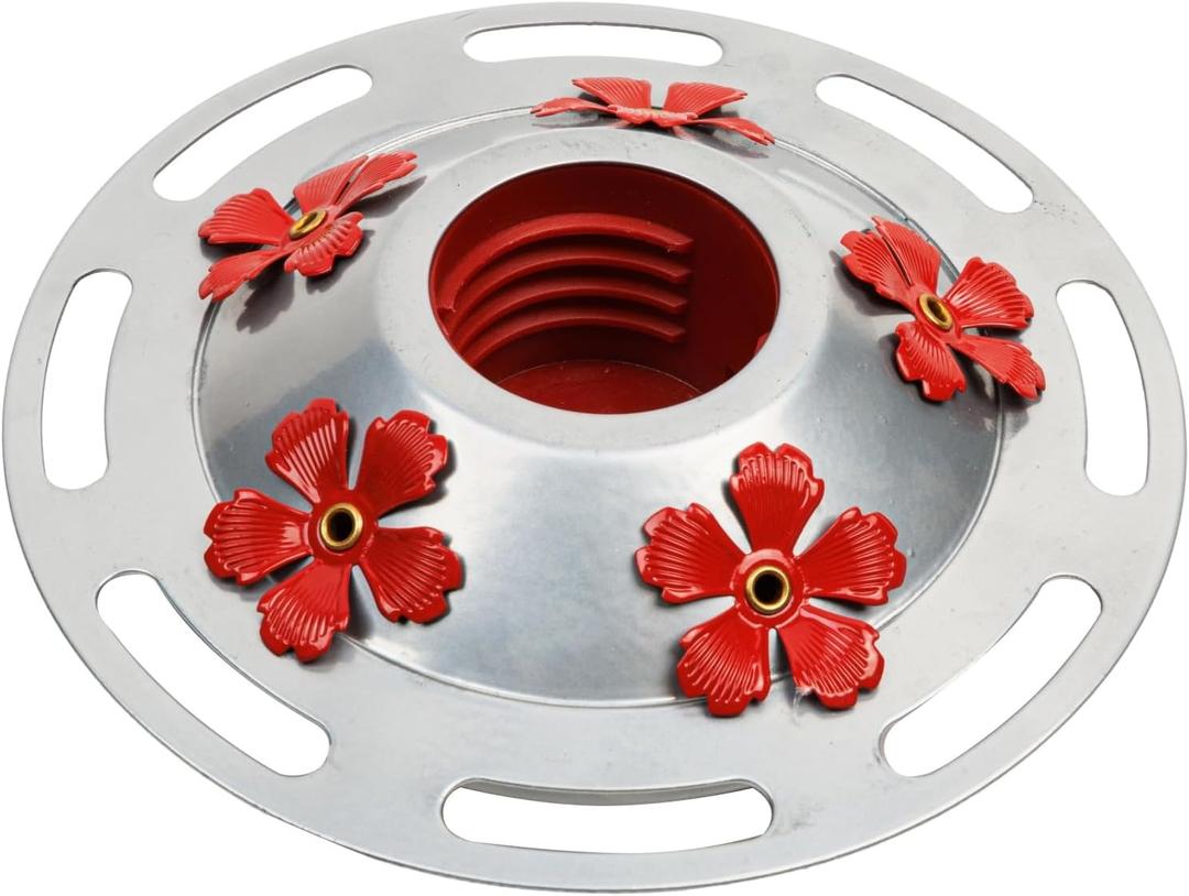 WOSIBO Hummingbird Feeder Replacement Bottom Base Replacement Part Includes Red Plastic Base Metal Top and Brushes (Silver-2)