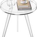 Clear Acrylic Side Table, Round End Table Nightstand Bedside Table Small Circle with Tray for Living Room Bedroom Office Small Space (Clear)