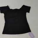 MANGOPOP Off The Shoulder Tops for Women Sexy Short Sleeve T Shirt Slim Fitted Tee Casual Blouse Going Out Tops (Small)