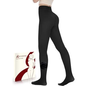 iceROSE Fleece Lined Tights Women - Sheer Black Thermal Leggings Thick Warm Pantyhose Fake Translucent Dress for Cold Winter (Large-X-Large)
