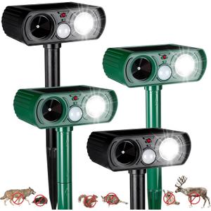 2 Pcs Ultrasonic Animal Repellent Outdoor Solar USB Powered Repeller Cat Dog Deer Deterrent Waterproof Motion Sensor Deterrent for Yard Garden bunny Squirrel Fox Pest (Green Black,Novel Style)