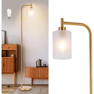 DLLT Floor Lamp Tall for Room: Gold Standing Lamp with Frosted Glass Lampshade for Living Room - Modern Bright Lamp for Bedroom - Industrial Corner Floor Lamps for Office 8W Led Bulb Included