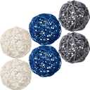 Yaomiao 6 Pieces Wicker Rattan Balls Decorative Orbs Vase Fillers for Craft, Party, Wedding Table Decoration, Aromatherapy Accessories(Blue Gray White)