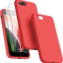 Dssairo [3 in 1 for iPhone SE case 2022/3rd/2020/2nd gen, iPhone 7/8 casewith 2 Pack Screen Protector, Liquid Silicone Ultra Slim Shockproof Protective Phone Case [Microfiber Lining] (Red)