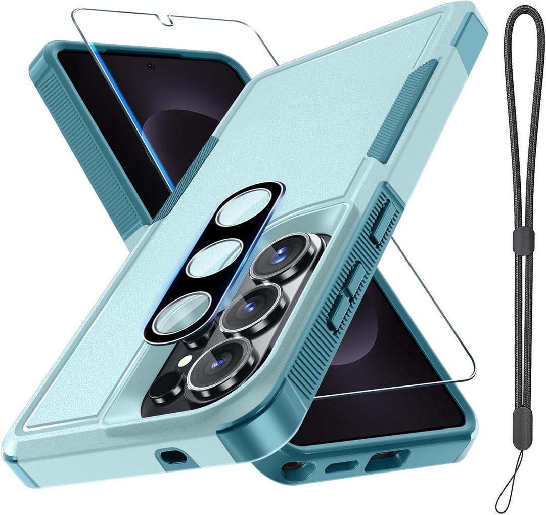 for Samsung Galaxy S26 Ultra Case with Screen Protector+Camera Lens Cover,Military Grade Heavy Duty Shockproof Phone Cover with Wrist Lanyard Strap for Samsung S26Ultra,Mint Green