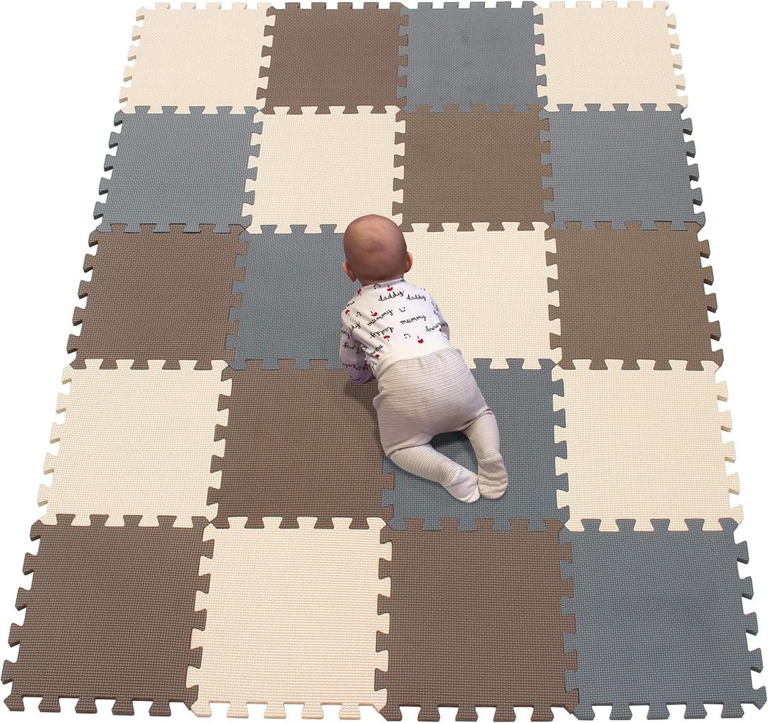 YIMINYUER 20 Tiles (30cm30cm1cm Each Tile) Baby Soft Puzzle Play Mats, Kids Thick EVA Foam Floor, Toddlers & Children's Soft Interlocking Mat R06R10R12G301020 (142114CM, Brown Beige Gray)