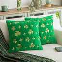 SHITURRE St Patricks Day Throw Pillow Covers for Holiday Decor, Irish Clover Sequin Pillow Covers Set of 2, Soft Fluffy Pillowcases(Green & Gold, 20"x20")
