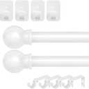 2 Pack White Curtain Rods No Drilling, 5/8 Inch Renter Friendly Curtain Rod for Windows 28 to 48 with 2 Types of Brackets