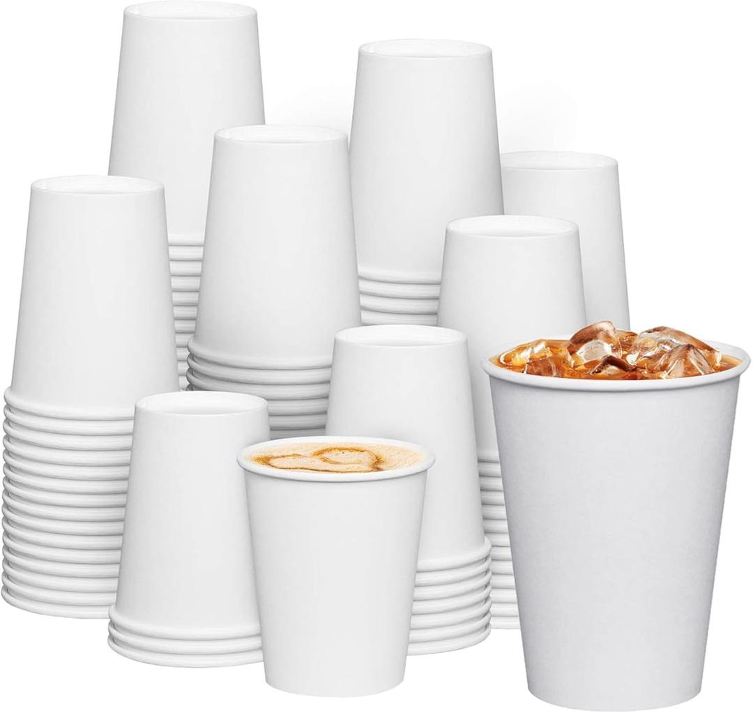 Disposable Paper Coffee Cups - 12oz 1000 Pack Bulk Take Out Hot and Iced To Go Drinking Cups for Hot Chocolate/Coffee/Juice/Tea - White