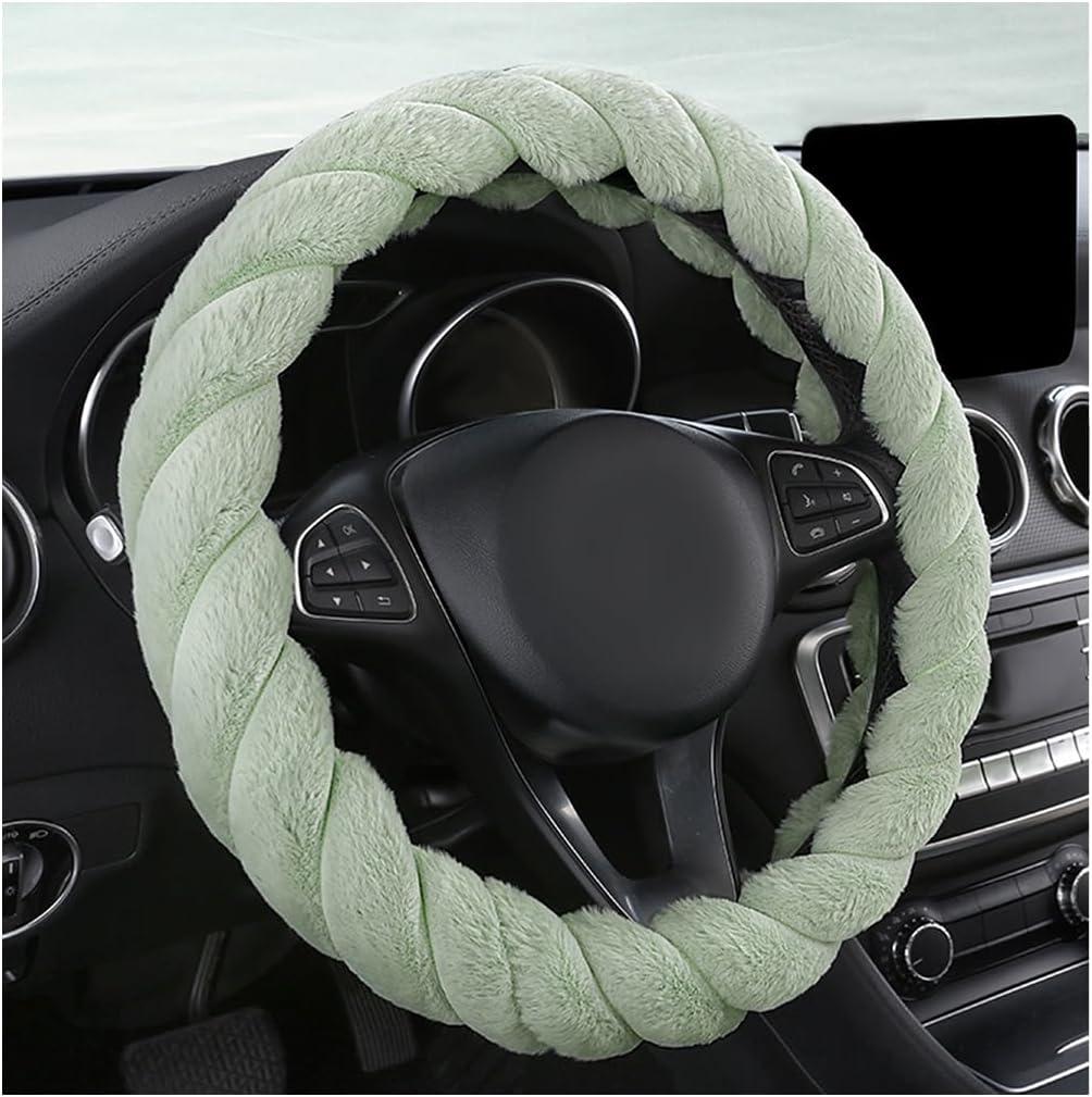 KVAEY Fluffy Car Steering Wheel Cover, 15 Inches Anti-Slip Round Fuzzy Winter Steering Wheel Protector, Soft Warm Plush Steering Wheel Cover for Women Girls, Car Accessories (Green, Round)