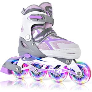 2PM SPORTS Torinx Inline Skates for Kids Boys Girls with Light Up Wheels, Adjustable Kids Roller Skates Blades for Adults Men Women Beginners, F Violet, Large - Youth (4-7 US)