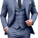 Mens Suit Slim Fit 3 Piece Double Breasted Suit Men Formal Tuxedo Set Casual Wedding Prom Groom Suits (Blue, XL)