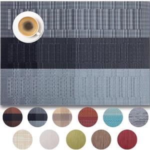 Placemats Set of 8 - Easy Clean Woven Vinyl Placemats for Dining Table, Indoor/Outdoor Place Mats, Washable PVC Table Mats Silver Gray Black