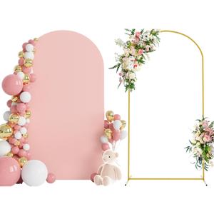 Wokceer 7.2 FT Wedding Arch Stand and Arch Cover, Metal Arch Backdrop Stand with Arch Stand Cover for Birthday Party Wedding Ceremony Bridal Baby Shower Event Decor, Pale Pink