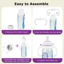 joyfeed 6Pack Straw Cup Conversion Kit for Dr Browns Narrow and Narrow Glass Baby Bottles, Weighted Straw Replacement Kit with Soft Straw Top and Handle,6m+