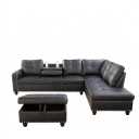 Modern Living Room Furniture Sets with Pillows, Modular Sectional Couches with Chaise Lounge, 4-Seaters L Shape Sofa with Storage Ottoman, for Living Room, Beige and Brown