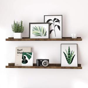 Floating Shelves for Wall Decor, Long Wall Mounted Storage Shelf for Bedroom, Living Room, Bathroom, Kitchen, Nursery, Rustic Display Picture Ledge Shelf with Lip Set of 2-36 Inches, Brown, 35.4in