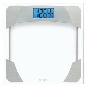 Taylor Digital Scales for Body Weight, Highly Accurate 400 LB Capacity, Unique Blue LCD, Stainless Steel Accents Glass Platform, 12.2 x 12.2 Inches, Clear
