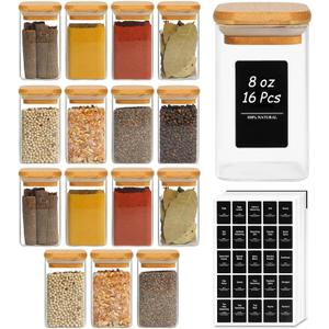 ComSaf Spice Jars with Labels 8 oz 16Pack, Small Spice Containers Starter Set, Glass Seasoning Jars with Lids, Square Seasoning Containers for Salt, Pepper, Chili Powder, Sugar, Loose Tea Storage ComSaf Spice Jars with Labels 8 oz 16Pack, Small Spice Containers Starter Set, Glass Seasoning Jars with Lids, Square Seasoning Containers for Salt, Pepper, Chili Powder, Sugar, Loose Tea Storage