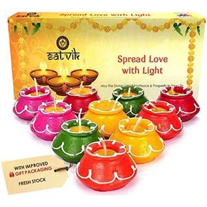 SATVIK 10 Pc Set Matki Clay Diya Diwali Wax Filled Dia for Puja Pooja Traditional Handmade Terracotta Earthen Vilakku Oil Lamp Diyas Natural Mitti Welcome Deepawali Decoration Indian Gift Items